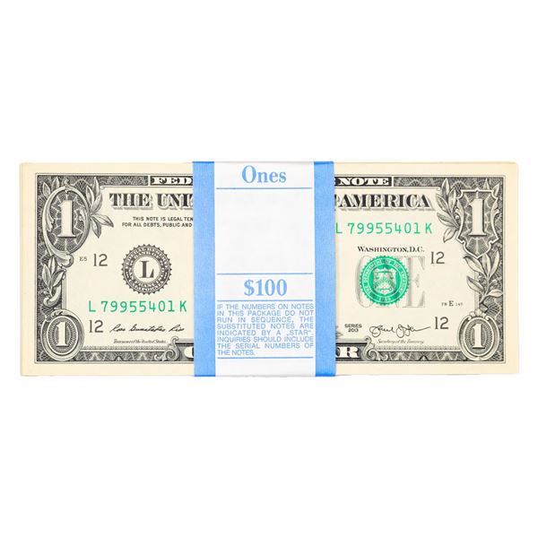 Pack of (100) Consecutive 2013 $1 Federal Reserve Notes San Francisco