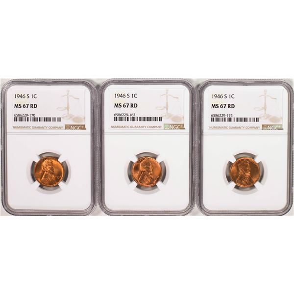 Lot of (3) 1946-S Lincoln Wheat Cent Coins NGC MS67RD