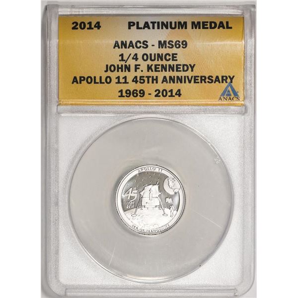 2014 Proof 1/4 oz Platinum JFK Apollo 11 Anniversary Medal ANACS MS69