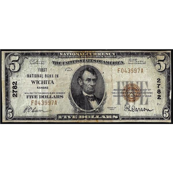 1929 $5 National Bank of Wichita, Kansas CH#2782 National Currency Note