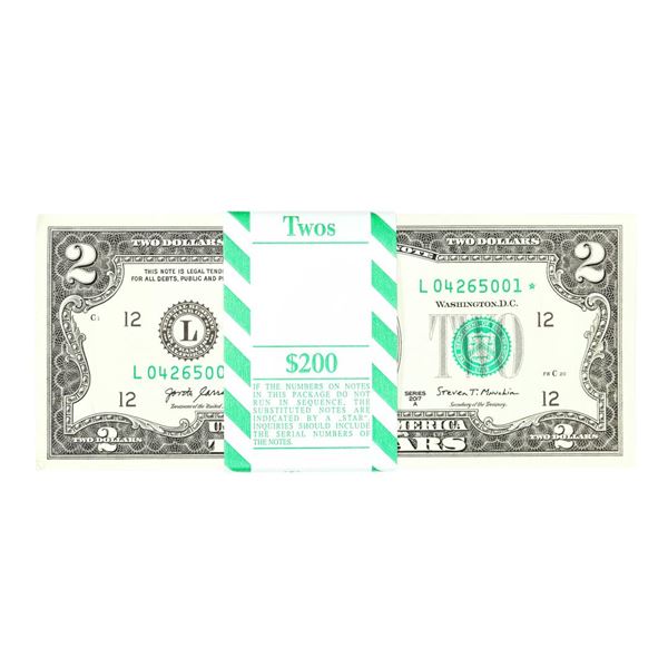 Pack of (100) Consecutive 2017A $2 Federal Reserve STAR Notes San Francisco
