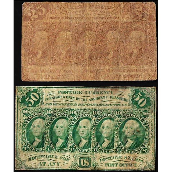 Lot of 1862 First Issue Twenty Five & Fifty Cents Fractional Currency Notes