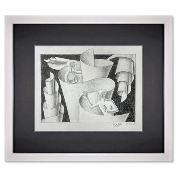 Mark Kostabi "Spiraling into Control" Original Drawing on Paper