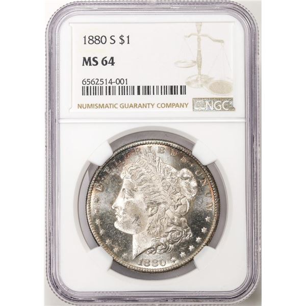 1880-S $1 Morgan Silver Dollar Coin NGC MS64 Great Toning