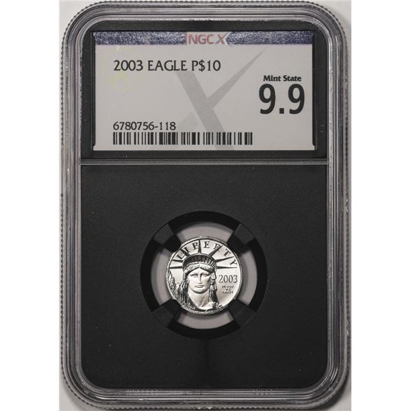 2003 $10 Platinum American Eagle Coin NGCX Mint State 9.9