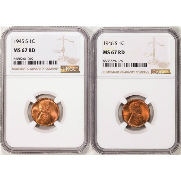 Lot of 1945-S & 1946-S Lincoln Wheat Cent Coins NGC MS67RD