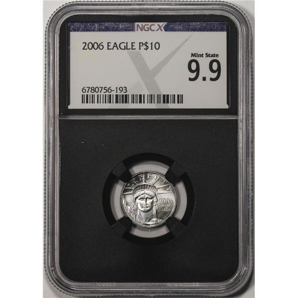 2006 $10 Platinum American Eagle Coin NGCX Mint State 9.9