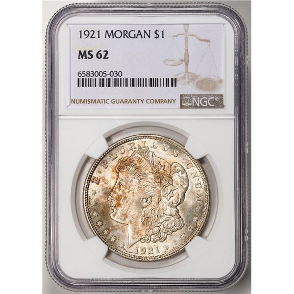 1921 $1 Morgan Silver Dollar Coin NGC MS62