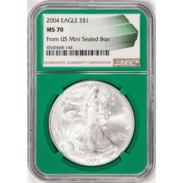 2004 $1 American Silver Eagle Coin NGC MS70 From US Mint Sealed Box Green Core