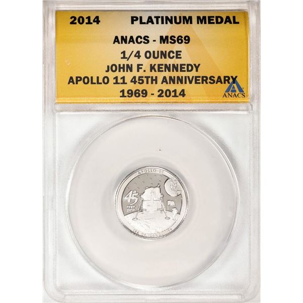 2014 Proof 1/4 oz Platinum JFK Apollo 11 Anniversary Medal ANACS MS69