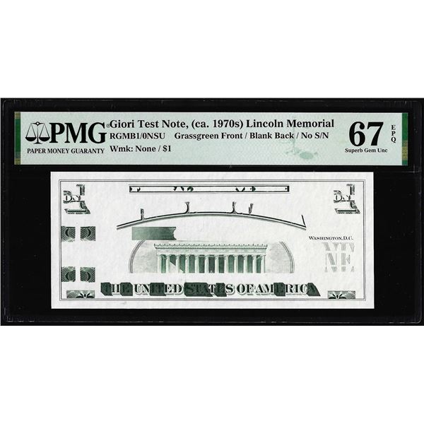Circa 1970's Lincoln Memorial Giori Test Note PMG Superb Gem Uncirculated 67EPQ