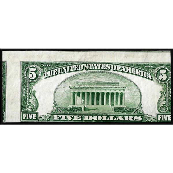 1950A $5 Federal Reserve Note Chicago Misaligned Back Print Error