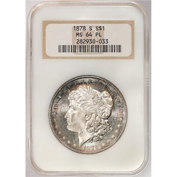 1878-S $1 Morgan Silver Dollar Coin NGC MS64PL Old Fatty Holder Nice Toning