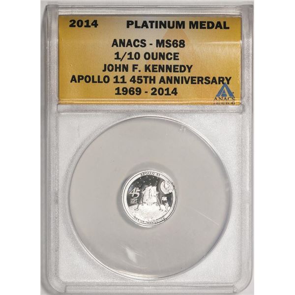 2014 Proof 1/10 oz Platinum JFK Apollo 11 Anniversary Medal ANACS MS68