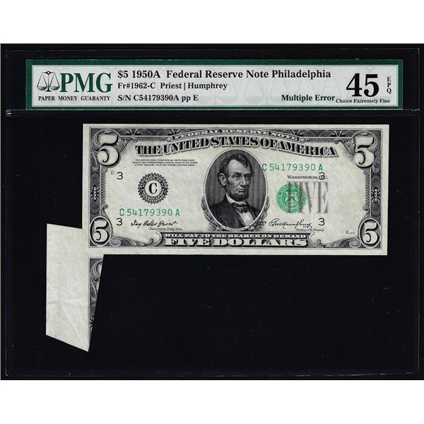 1950A $5 Federal Reserve Note Multiple Errors PMG Choice Extremely Fine 45EPQ