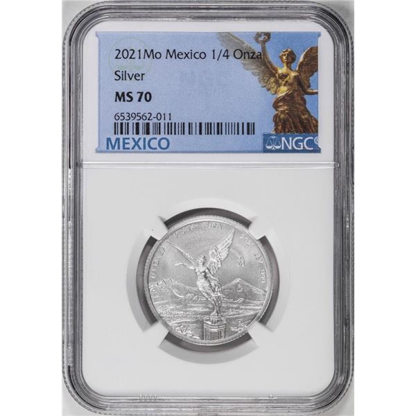 2021-Mo Mexico 1/4 oz Silver Libertad Coin NGC MS70