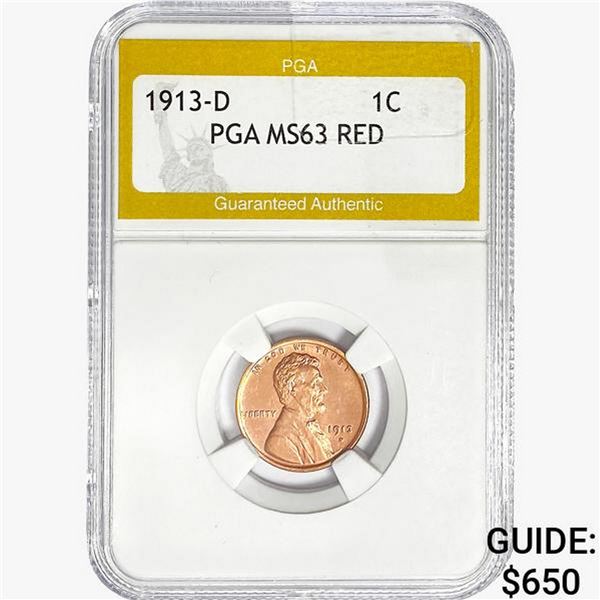 1913-D Wheat Cent PGA MS63 RED