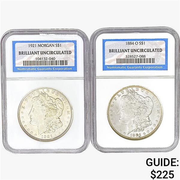 1884&1921 [2] Morgan Silver Dollar NGC BU