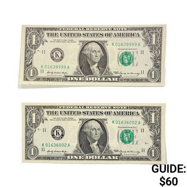 (2) 1969 $1 Fed Reserve Notes