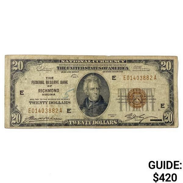 1929 $20 US Bank of Richmond, VA Fed Res Note