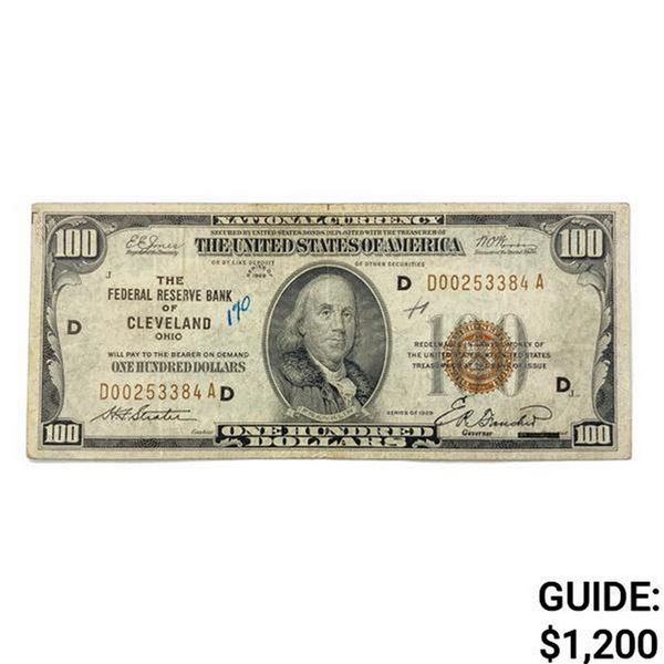 1929 D $100 US Cleveland Bank, OH Fed Res Note