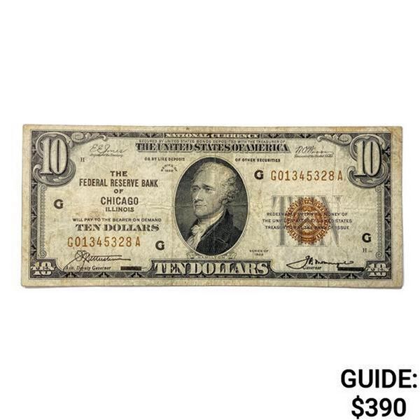 1929 G $10 US Bank of Chicago, IL Fed Res Note