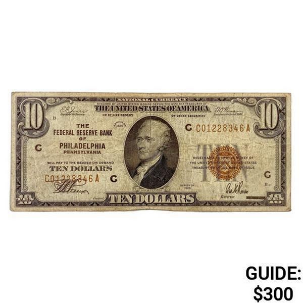 1929 C $10 US Philadelphia Bank, PA Fed Res Note