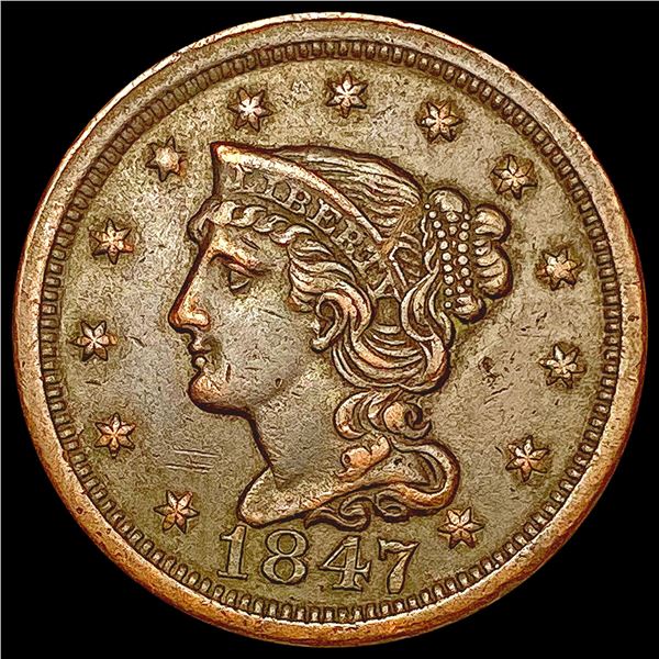 1847 Braided Hair Half Cent CLOSELY UNCIRCULATED