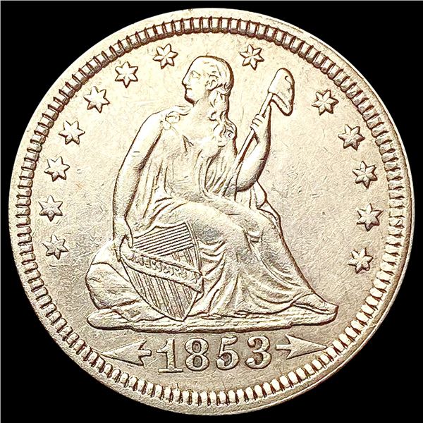 1853 A+R Seated Liberty Quarter CLOSELY UNCIRCULAT