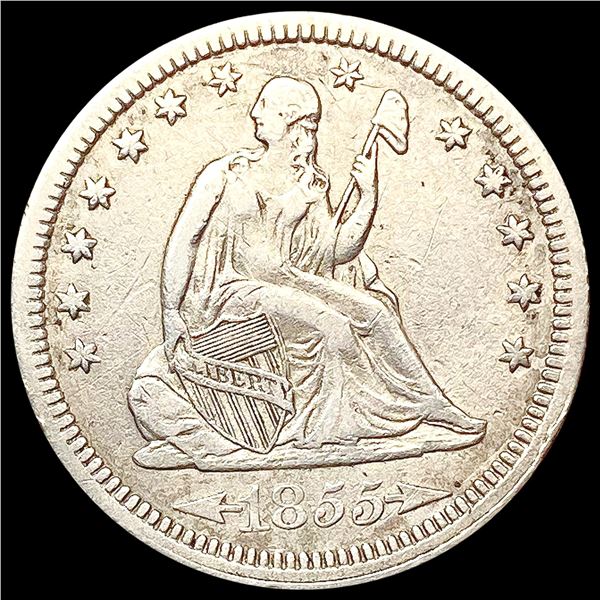 1855 Arws Seated Liberty Quarter CLOSELY UNCIRCULA