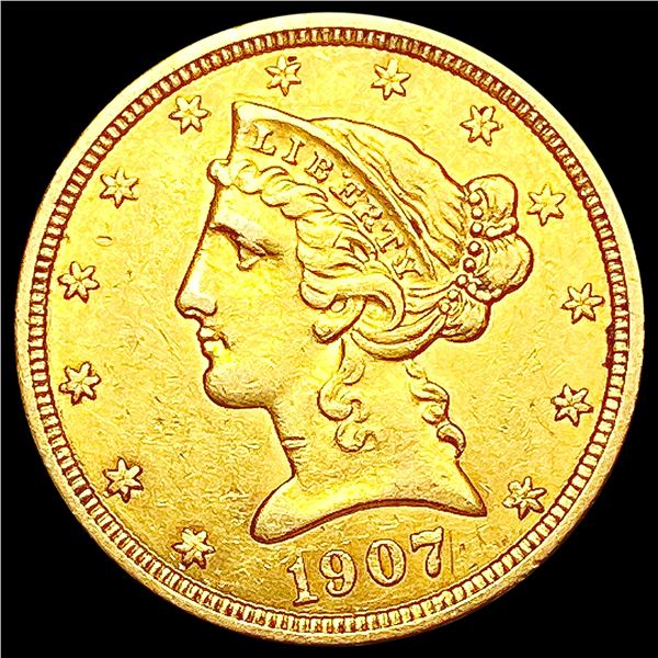 1907 $5 Gold Half Eagle CLOSELY UNCIRCULATED