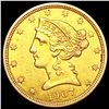 Image 1 : 1907 $5 Gold Half Eagle CLOSELY UNCIRCULATED
