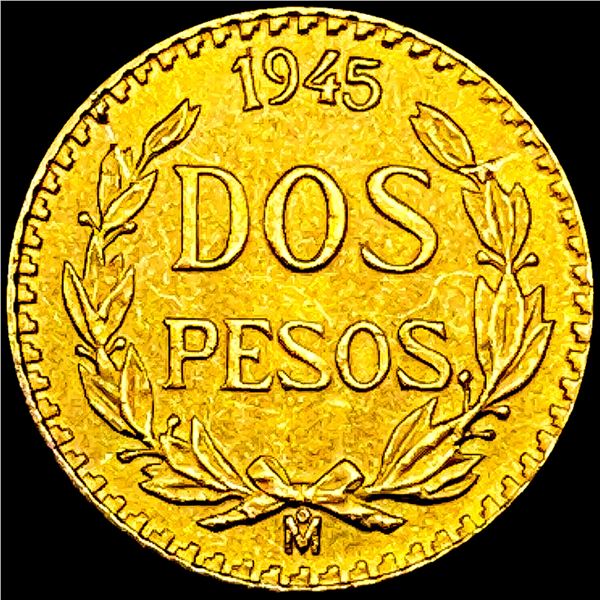 1945 Mexico .0482oz Gold 2 Pesos UNCIRCULATED
