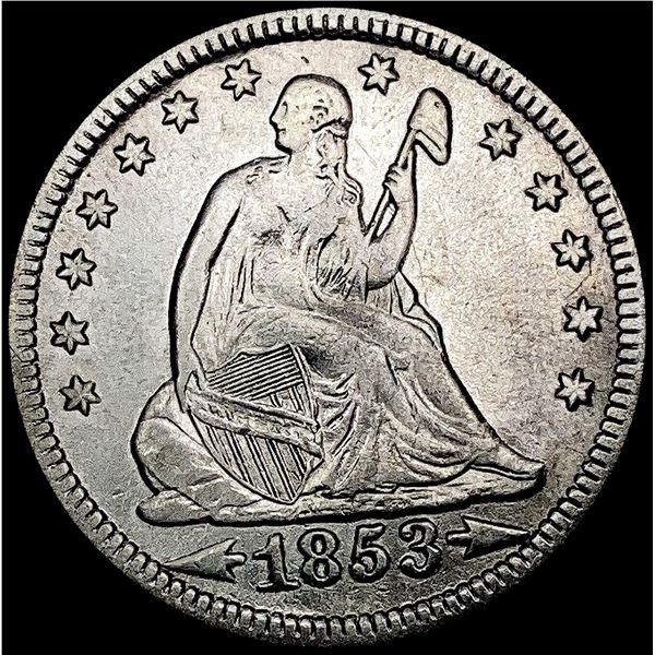 1853 A+R Seated Liberty Quarter CLOSELY UNCIRCULAT