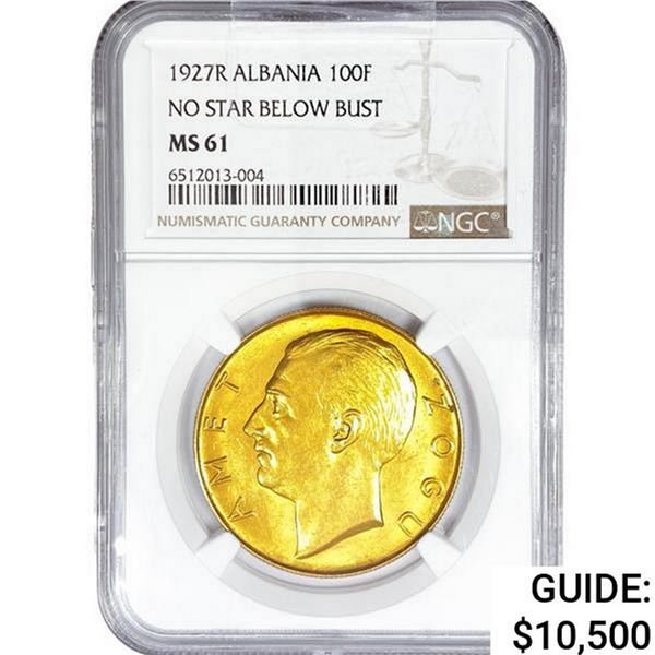 1927R Albania .9334oz Gold 100 Franga NGC MS61