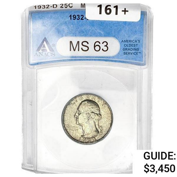 1932-D Washington Silver Quarter ANACS MS63