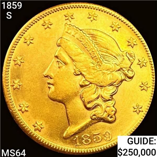 1859-S $20 Gold Double Eagle PHA MS64