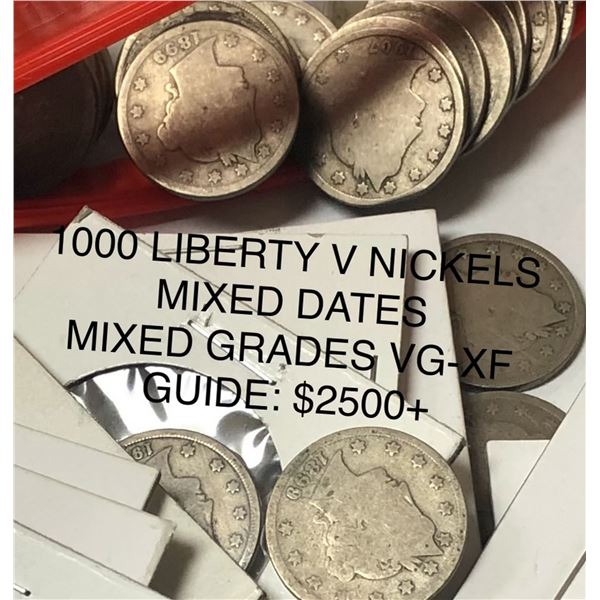 1000 Liberty Victory Nickels-Mixed Dates/Condition