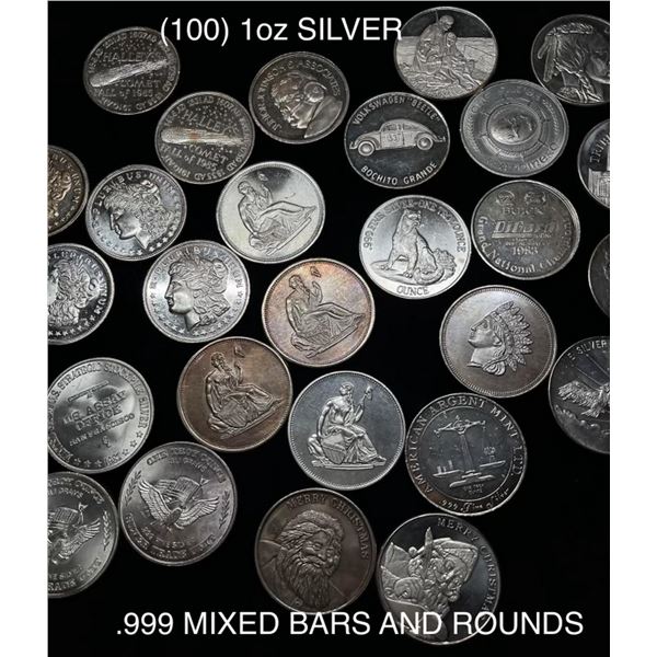 (100) 1oz .999 Silver Bars/Rounds