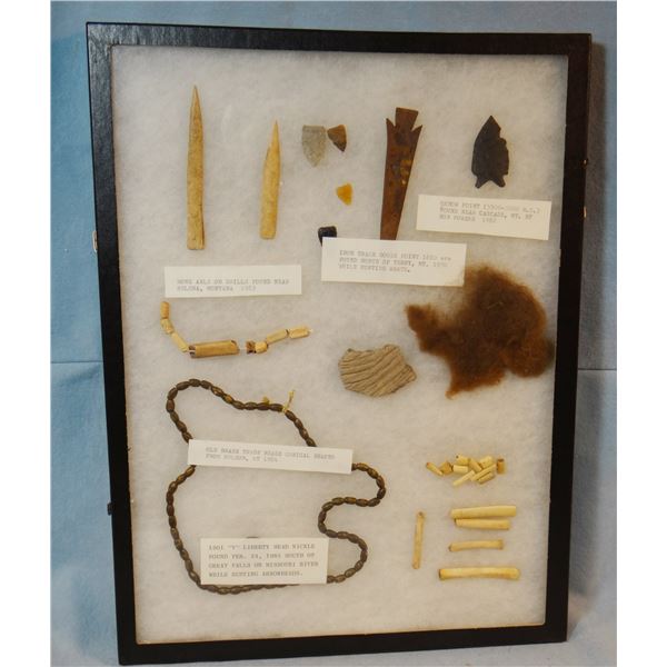 Native American Artifact Case: 27 pieces including Ox Bow point, ca. 5000-3000 BC,