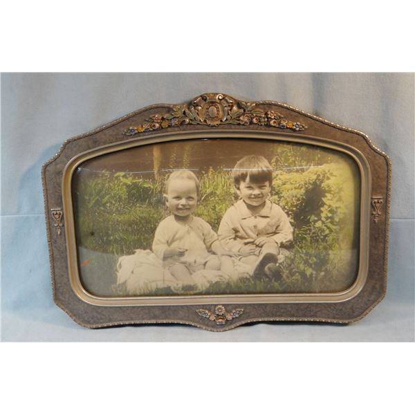 Vintage children's photo in convex glass frame, 12" x 18"