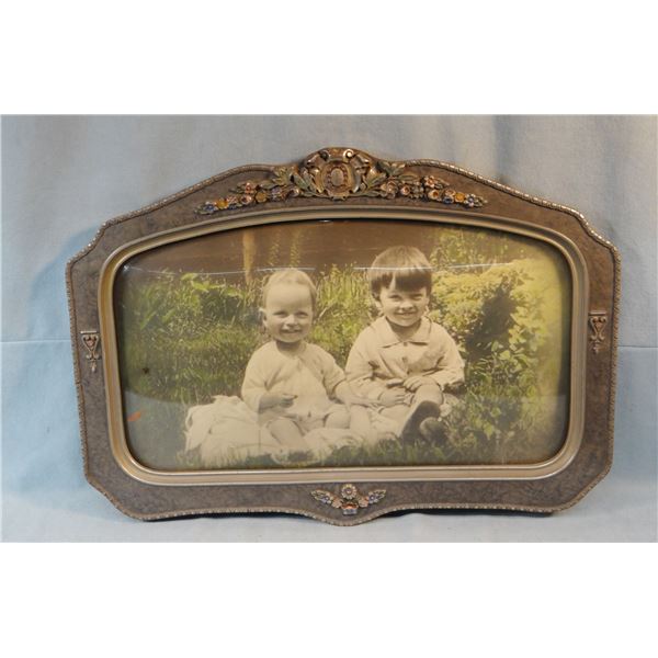 Vintage children's photo in convex glass frame, 12  x 18 