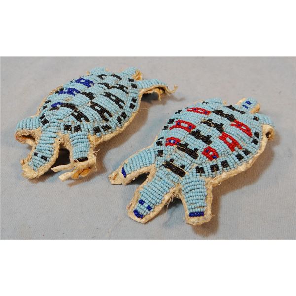 (2) beaded turtle umbilical fetishes, 5" each, ca. 1910