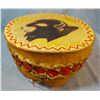 Image 4 : Sioux rawhide drum on metal frame, 14" diameter, buffalo & deer decore, needs minor repair
