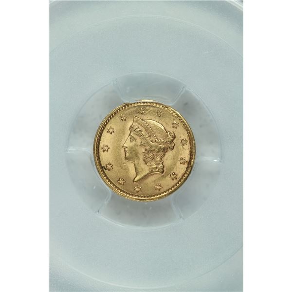 1851 $1 Type 1 Coronet gold coin, PCGS Genuine Uncirculated. Estimate: $600-700