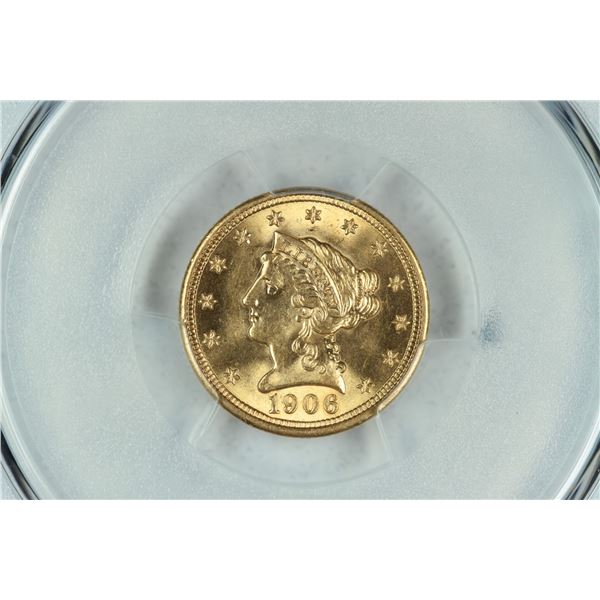 1906 $2« Coronet gold coin, PCGS Genuine Uncirculated. Estimate: $750-850