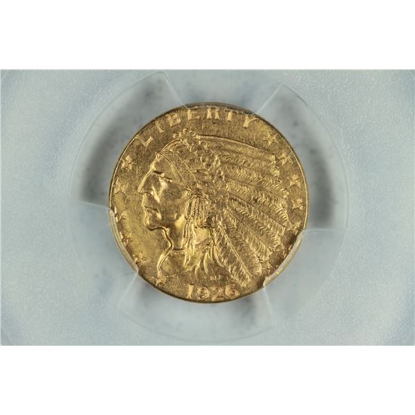 1926 $2« Indian Head gold coin, PCGS Genuine Uncirculated. Estimate: $800-900