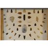 Image 2 : Native American Artifact Frame: 87 pcs., 5 knives, 63 arrow heads, 13 thumb scrapers, 2 awls, 17" x 