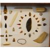 Image 2 : Native American Artifact Frame: 65 pcs., assorted shaft straighteners, points and bone tools, 16" x 