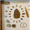Image 2 : Native American Artifact Frame: 69 pcs., assorted pottery shards, bone tools, points, wire bracelets